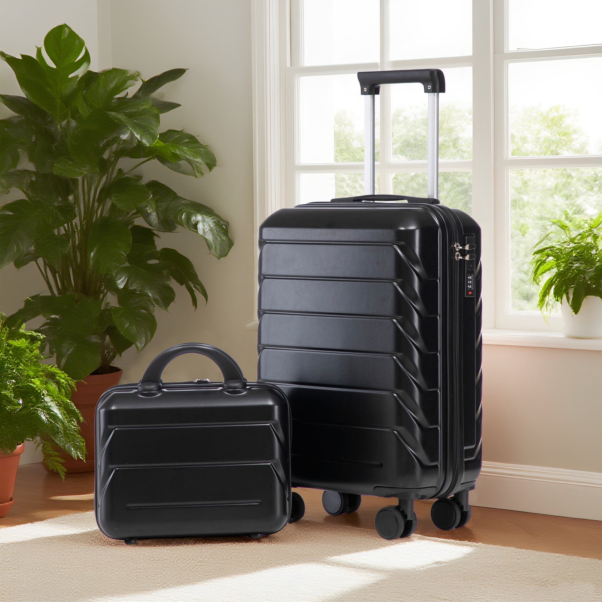 2 PCS ABS Luggage Set, 20" Hard Shell Suitcase + 14" Cosmetic Case, 360° Silent Spinner Wheels, Combination Lock, 3-Step Telescopic Handle, Anti-Scratch Waterproof Travel Luggage