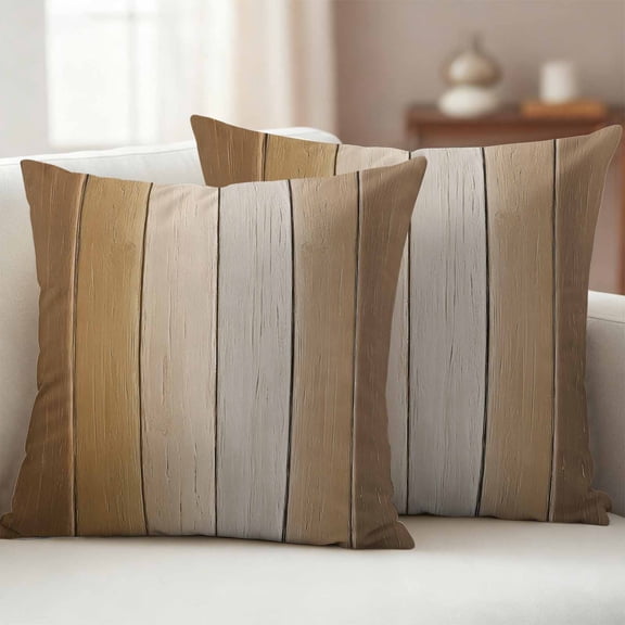 Pack of 2 Outdoor Pillow Covers,Waterproof Brown Ombre Throw Pillow Covers, Vintage Country Wooden Decorative Pillowcases Cushion Covers for Patio Garden Couch Pillow Sham Protector 20x20 Inch