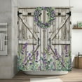 thumbnail image 2 of Western Barn Door Shower Curtain for Bathroom, Purple Lavender and Green Eucalyptus Wreath on Rustic Wood Boards Fabric Shower Curtain with Hooks, Botanical Bathroom Curtains Shower Set, 72x78 inches, 2 of 8