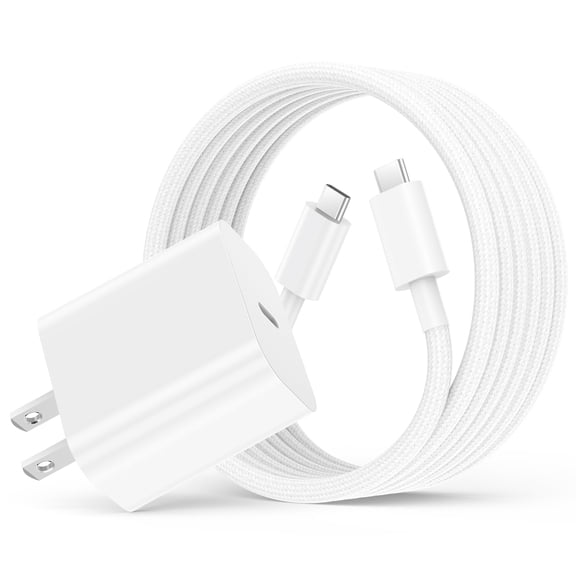 20W PD USB-C Fast Charging Wall Charger Block With 6FT Nylon Braided USB-C to USB-C Cable Compatible with iPhone 16/16 Pro/16 Pro Max/15/15 Pro/15 Pro Max, iPad Pro and AirPods 4