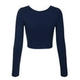 thumbnail image 3 of KOGMO Womens Long Sleeve Crop Top Solid Round Neck T Shirt, 3 of 8