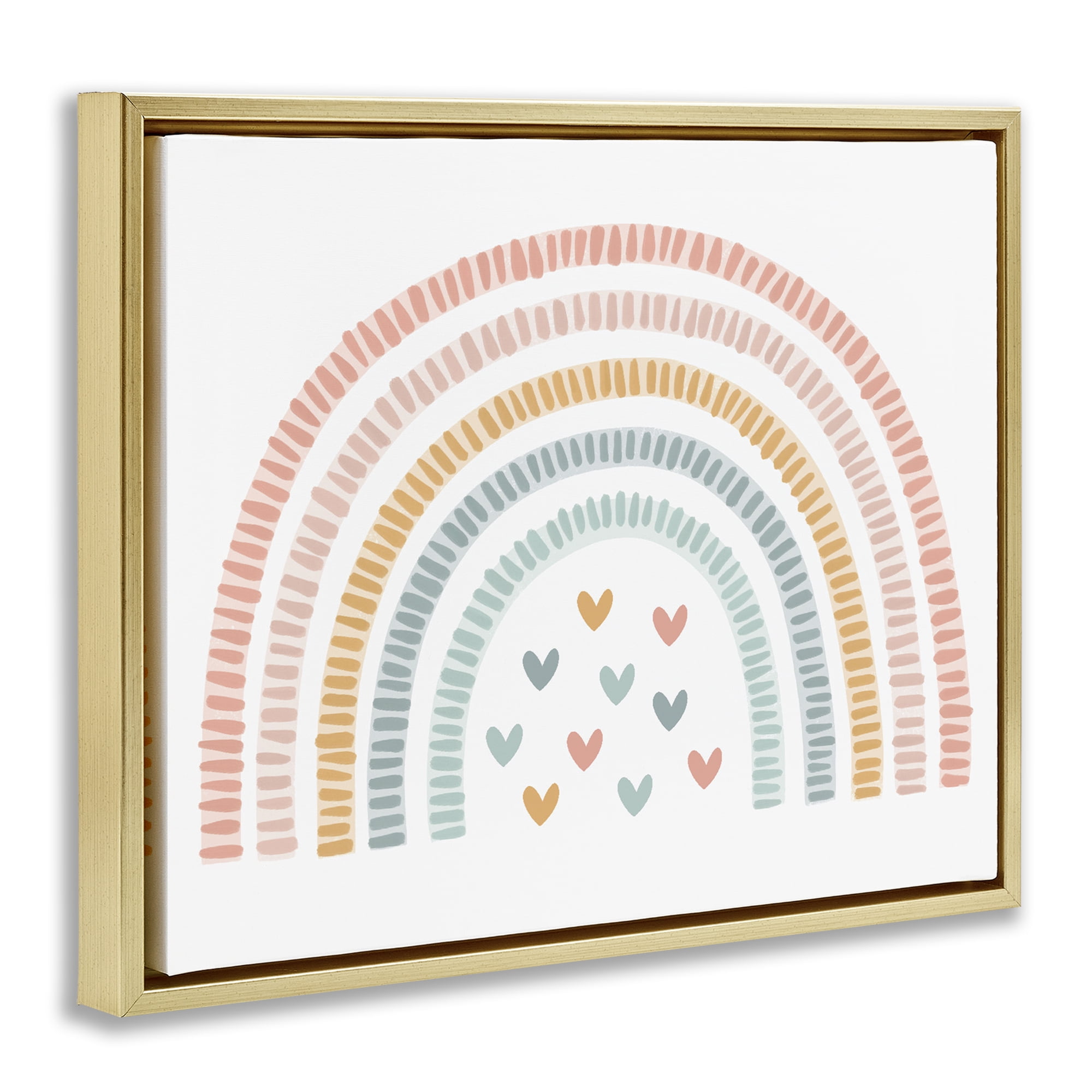 Stupell Industries Whimsical Pastel Rainbow with Hearts Gold Framed Floater Canvas Wall Art, design by Lil' Rue