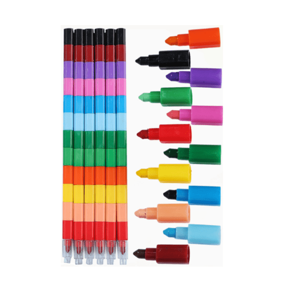 6 Pack Stackable Crayons, 12 Colors Buildable Rainbow Pencils, Mini Crayons for Kids Party Favors, Classroom Crayons, DIY Stacking Crayons for Adults Office Birthday