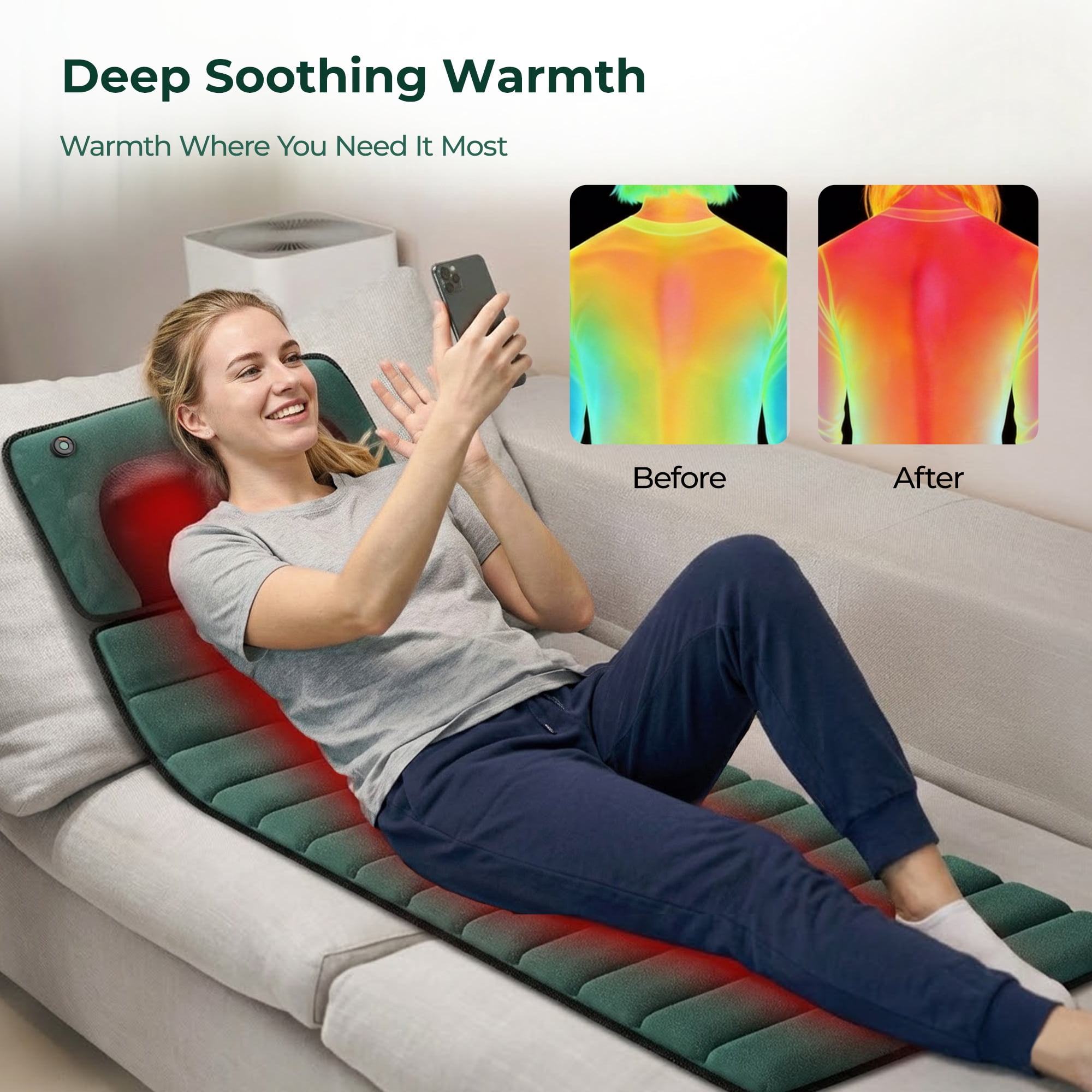 Full Body Massage Mat with Heat, Detachable Massager Pad for Deep Tissue Pain Relief, 10 Vibrating Motors for Relaxation at Home or Office