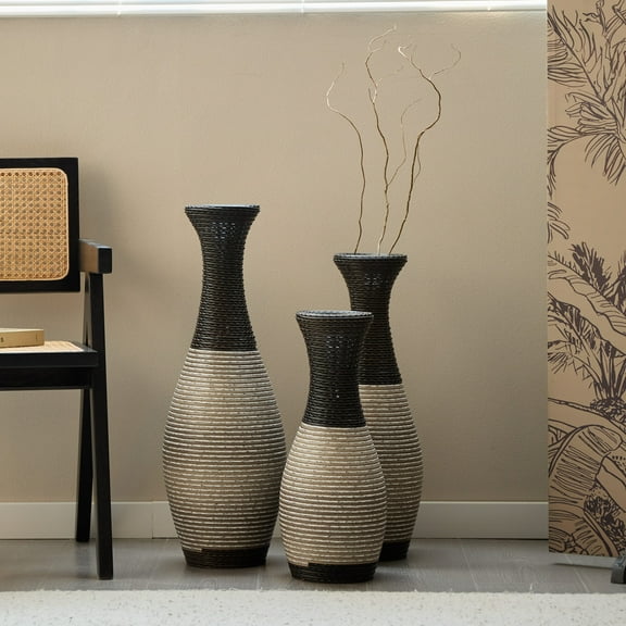 GAKMCIL Black&White Decorative Floor PVC Vase Desktop Vase (Set of 3) Gorgeous Home Decoration Large Classic PVC Vase Home Decor for Living Room (19.69in/23.62in/27.56in Height) (Black&White)
