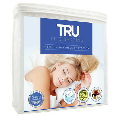 TRU Lite Premium Mattress Protector - 100% Waterproof, Hypoallergenic - Cotton (Best Retractable Bed Cover)
