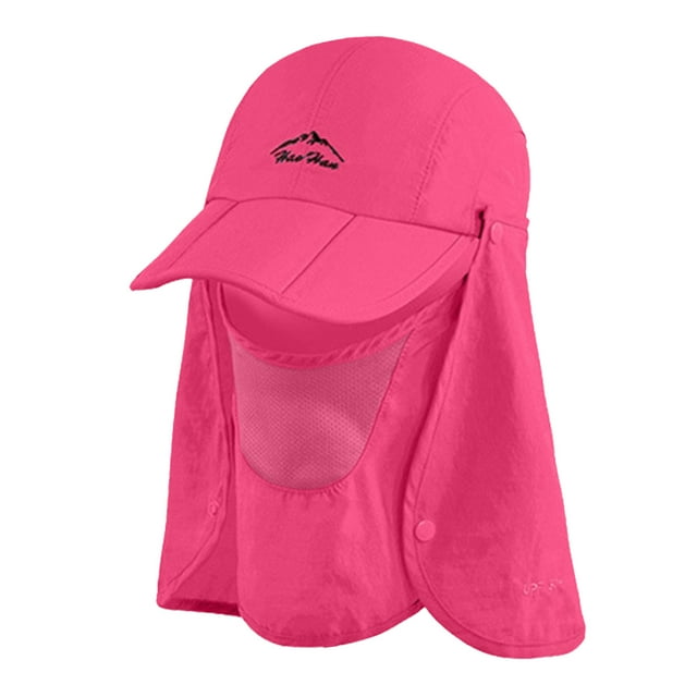 Sombrero de pesca plegable, gorra para el sol para hombres y mujeres, sombrero de ala ancha con tapa para el rostro y solapa para el cuello para senderismo y ciclismo, color rosa y rojo.