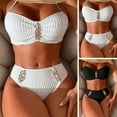 thumbnail image 4 of 1 Set Women Sexy Bikini Set Rhinestone Inlaid Chain Decor Halter Bra High Waist Briefs Set Quick Drying Swimwear Beachwear, 4 of 6