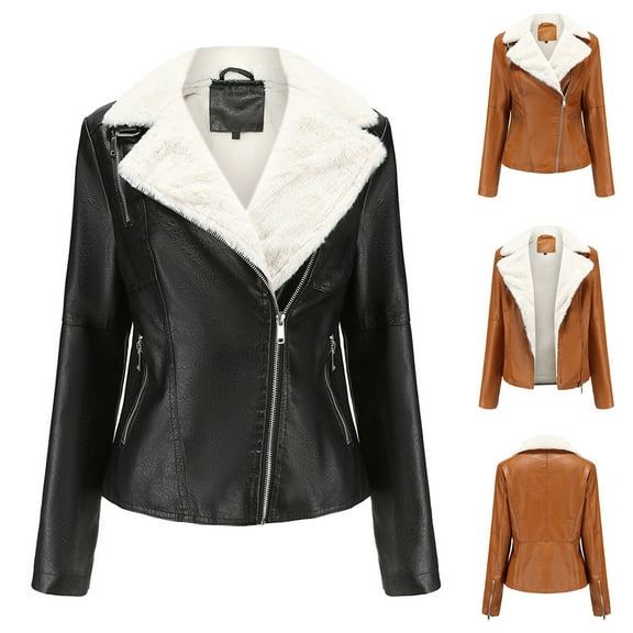 Leather Jackets for Women Zpanxa Women Faux Leather Moto Biker Short Coat Jacket, Plus Size Short Lightweight Motorcycle Biker Jacket, Fitted Slim Jackets Coat Black A L