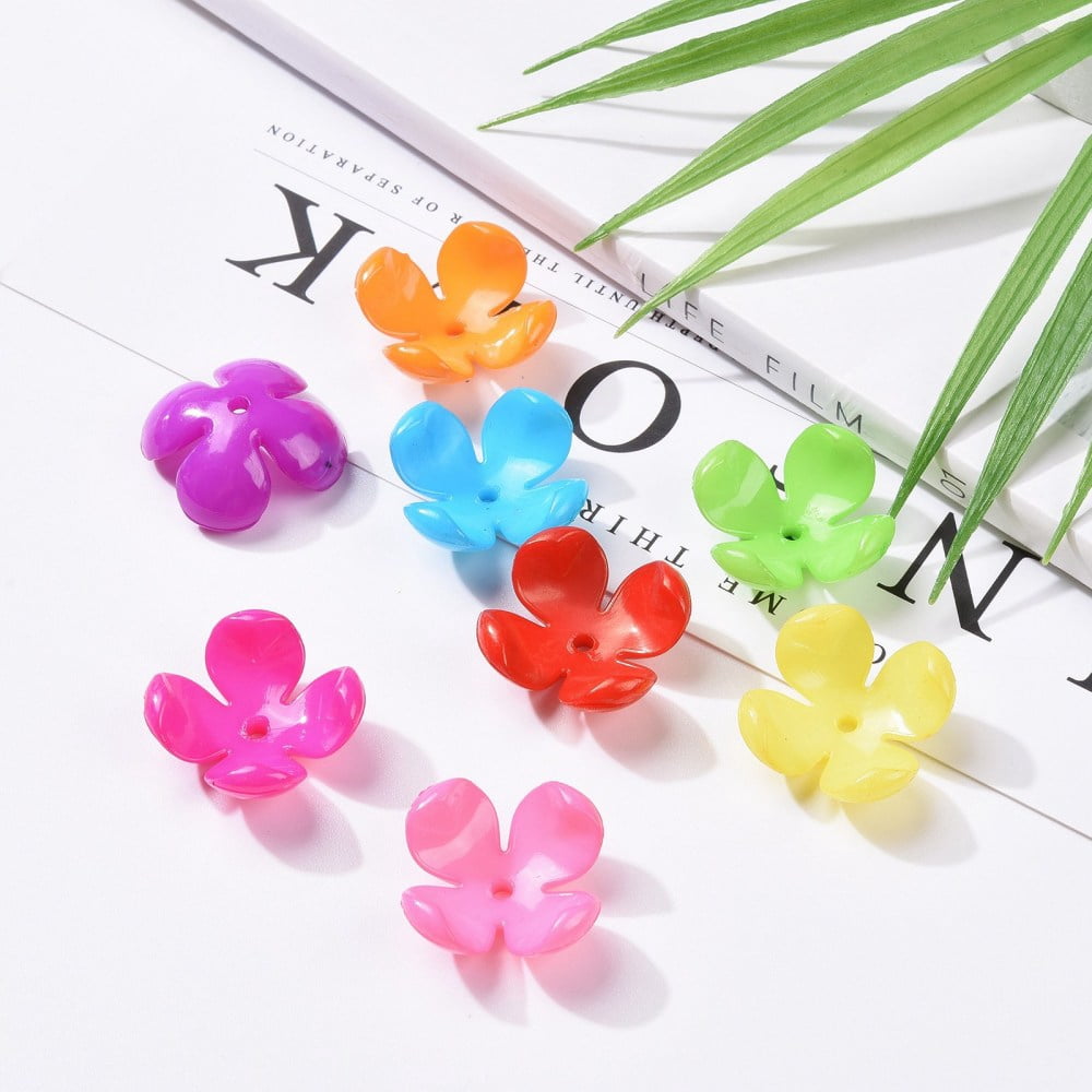500gs Opaque Acrylic Flower Bead Caps 4-petal Mixed color 26x10.5mm Hole: 2.4mm about 405pcs/500g