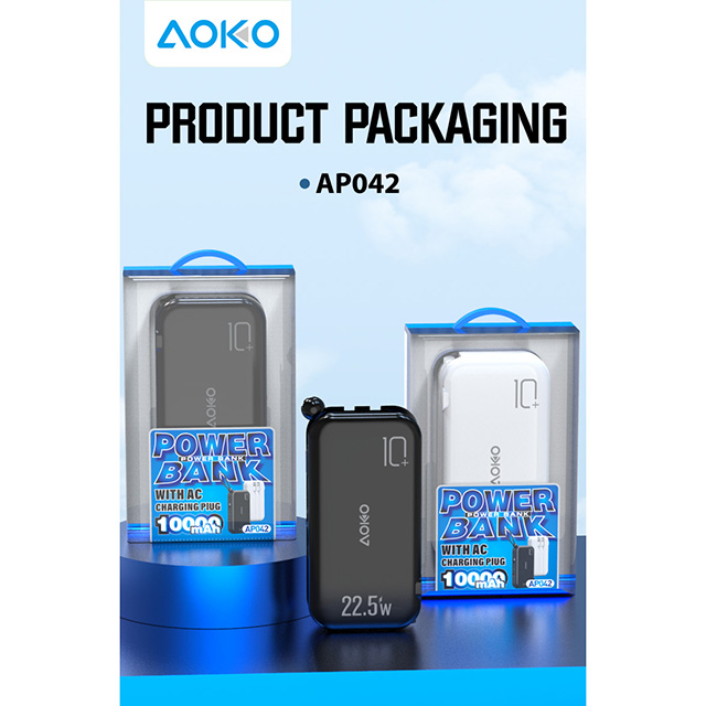 10000mAh Fast Charge Power Bank w/ Built in Plug, USB-C/iP/Micro Cables, 2 Ports (White)