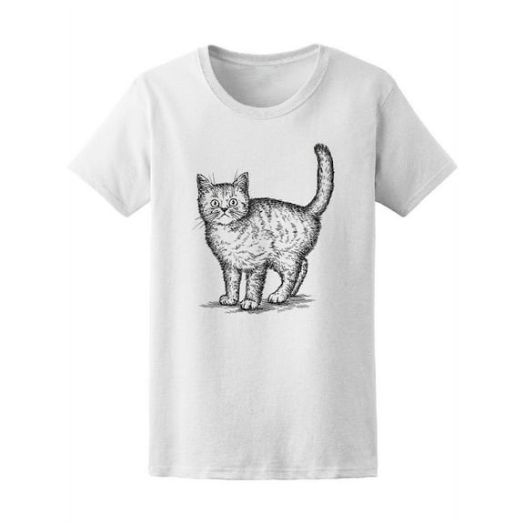 B&W Surprised Kitty T-Shirt Women -Image by Shutterstock, Female Medium