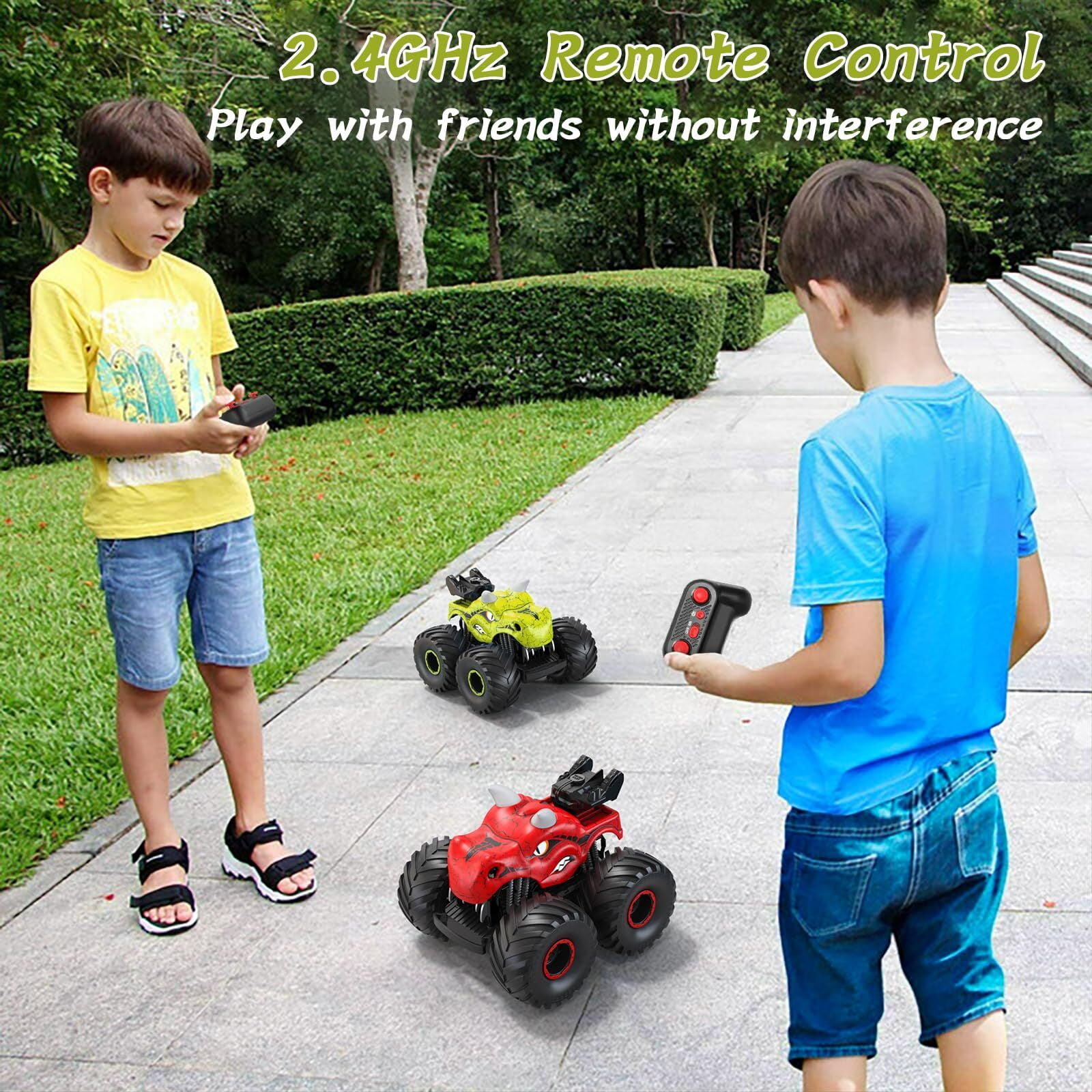 JBeeCtrl Remote Control Car 2.4GHz 360° Rotating RC Monster Trucks for Boys with Spray, Light & Sound Dinosaur Toys for Kids Boys 3 4 5 6 7 8 Christmas Birthday Gift（Green）