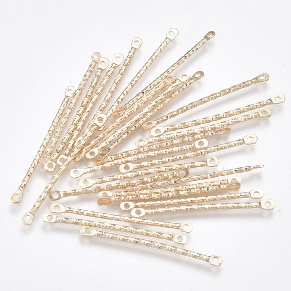 Iron Bar Links connectors for Jewelry DIY Craft Making Nickel Free Textured Light golden 30x2x1.2mm Hole: 1mm