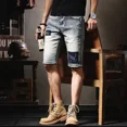 thumbnail image 4 of Pantalones cortos de mezclilla rotos para hombre, pantalones vaqueros cortos ajustados y ajustados de verano para hombre, pantalones vaqueros azules con corte grosero de moda coreana al por mayor Y2k, 4 of 5