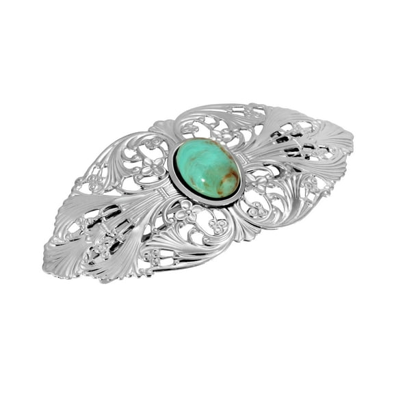 1928 Jewelry Women's Oval Turquoise Color Oval Stone Large Hair Barrette, (1 Pcs)