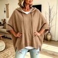 thumbnail image 5 of Tops for Women, Pullover Sweaters for Women Hooded Side Slit Ribbed 3/4 Sleeve Sweaters, Drawstring, Batwing Sleeve, Soft and Comfort Fabric, Drop Shoulder, 5 of 6