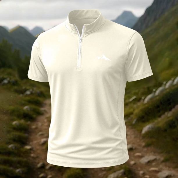 Blusa y camisa de manga corta con cuello alto para hombre, de verano, de color liso, ajustada, deportiva, con cremallera, de manga corta, con cuello alto.