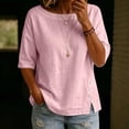 thumbnail image 2 of DeHolifer Women's Button Tops 3/4 Sleeve Crewneck Solid Color Lightweight Split Tee T-Shirts Pink M, 2 of 8