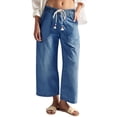 thumbnail image 3 of High Waist Women Elastic Waist Casual Ankle Capris Straight Denim Pants Drawstring Jeans, 3 of 5