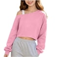 thumbnail image 2 of Girls off Shoulder Cropped Sweatshirt, Oversized Drop Shoulder Long Sleeve Pullover Tops for Loungewear Casual Daily Streetwear Boys Fleece Oversized Hoodies Sweatshirt 5-6Y, 2 of 9