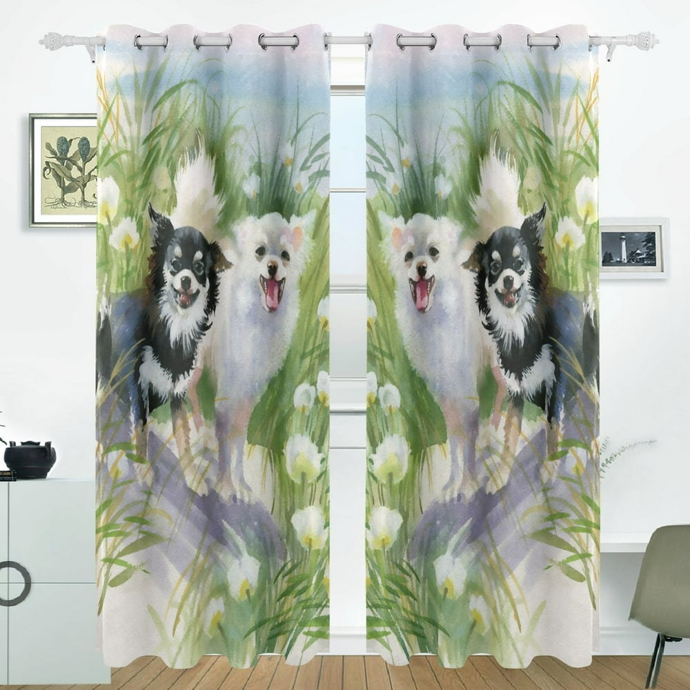 POPCreation Hand Drawn Dogs On The Nature Window Curtain Blackout