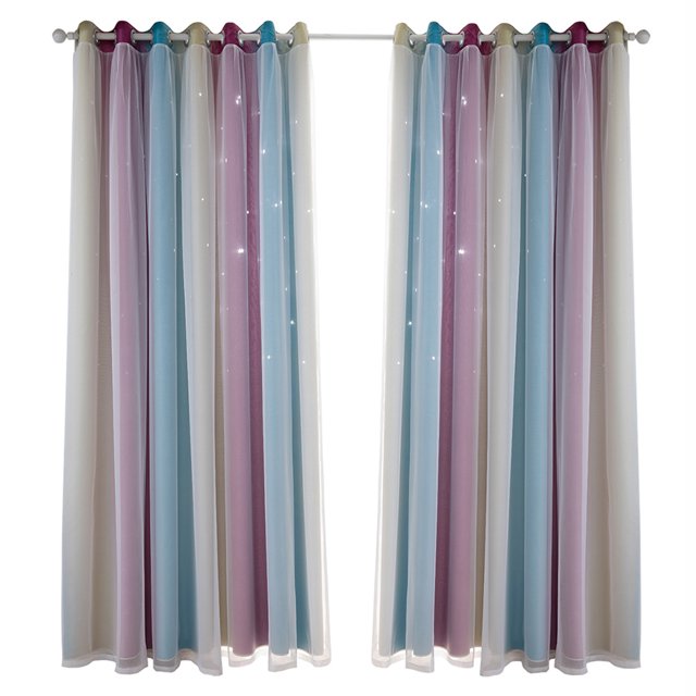 Cortinas de gasa con diseño estelar degradado en tono morado, par de piezas, medidas 100x130 cm