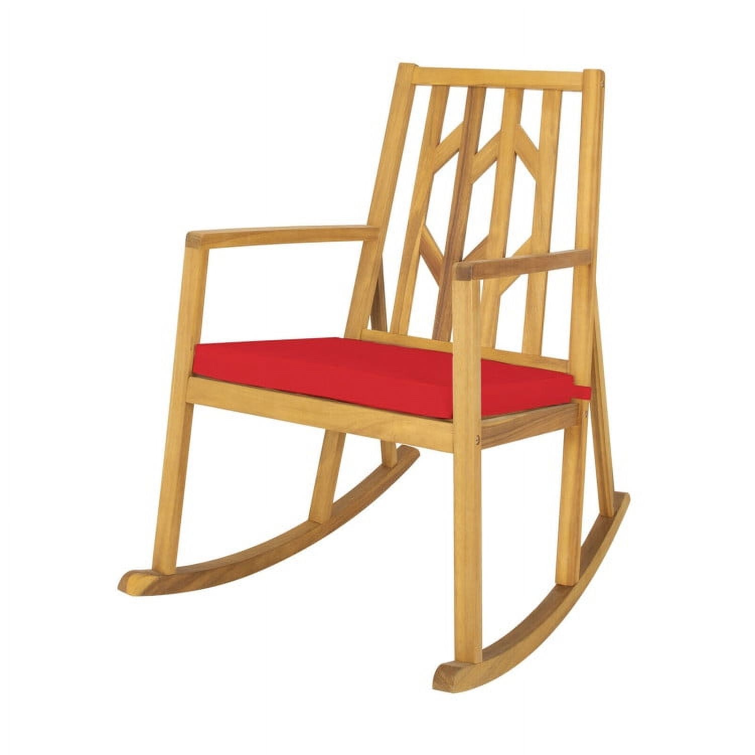 Aimee Lii Outdoor Rocking Chair with Cushion, Wooden Patio Rocker Chair for Lawn, Porch, Backyard, Indoor and Garden, Red