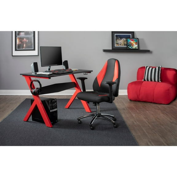 Contoured, Gamer/Office Chair with Tilt and Height Adjustable Seat, Black and Racing Red
