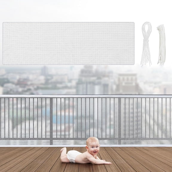 Banister Guard 30 x 3 ft Balcony Netting for Kids Pets Stairway Safety Net Baby Fence Door Balcony Netting Safety Mesh Stair Net with No Drilling for Apartment Railing(White)