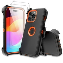 Xhy for iPhone 15 Pro Case with Screen Protector and Belt Clip Holster Military Grade Heavy Duty 3 in 1 Shockproof Armor Rugged Durable iPhone 15 Pro 6.1 inch 2023 Phone - Black Orange