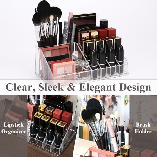 2er Set Lippenstift Organizer – 16 Fächer Pro Halter, Transparent, Stapelbar, Für Lipgloss, Lidschatten, Pinsel – Ideal Für Schminktisch & Bad 2er Set Kosmetik Aufbewahrung