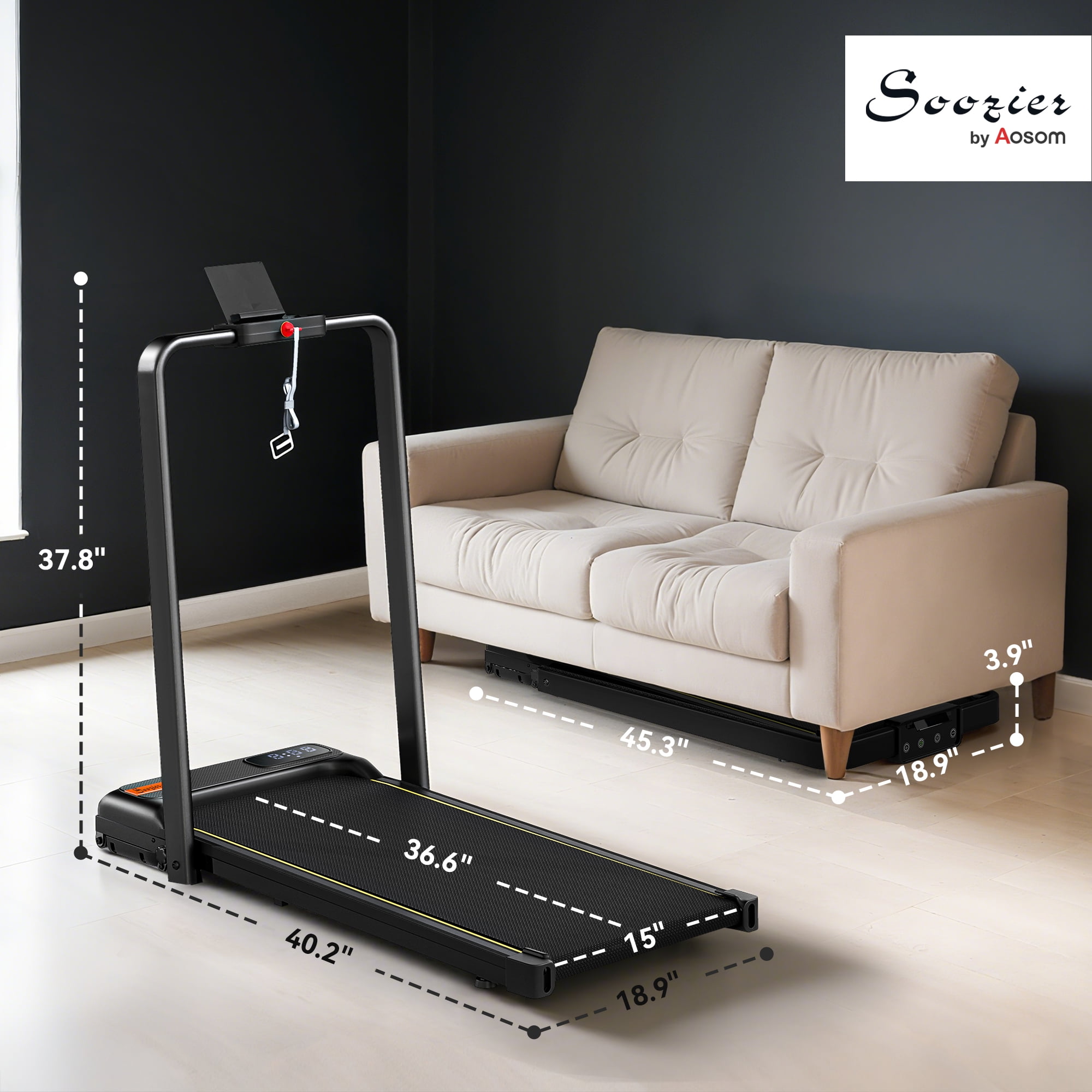 Soozier Walking Pad Treadmill, 0.6–6.2mph Foldable Under Desk Treadmill with Incline, Handle Bar, Wheels, LED Display and Remote Control