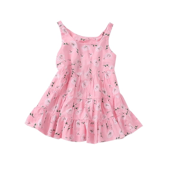 IFNWSV Girls Dress Sleeveless Round Neck Solid Color Cotton Blend Dress Knee Length 4-5 Years