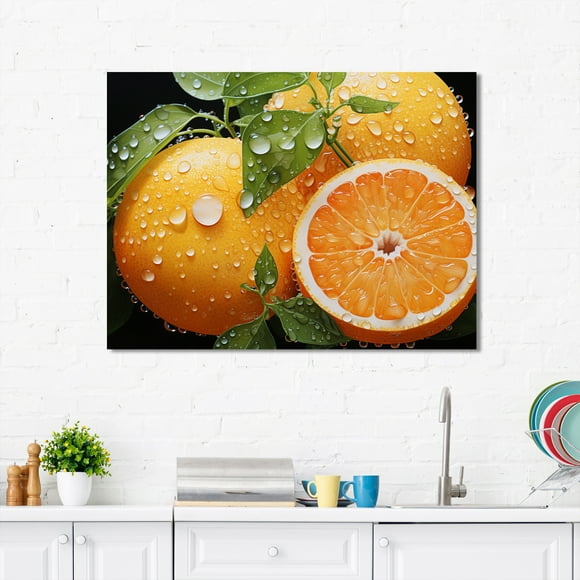 Designart Fruits Wall Art, Fruit Cantaloupe Orange painting , fruits Large Wall art decor, Yellow Traditional Canvas wall art, 20x12 inches