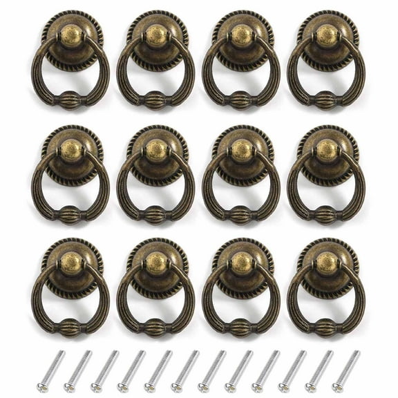 12pcs Vintage Pull Ring Antique Pull Handles Knob for Kitchen Cabinet Cupboard