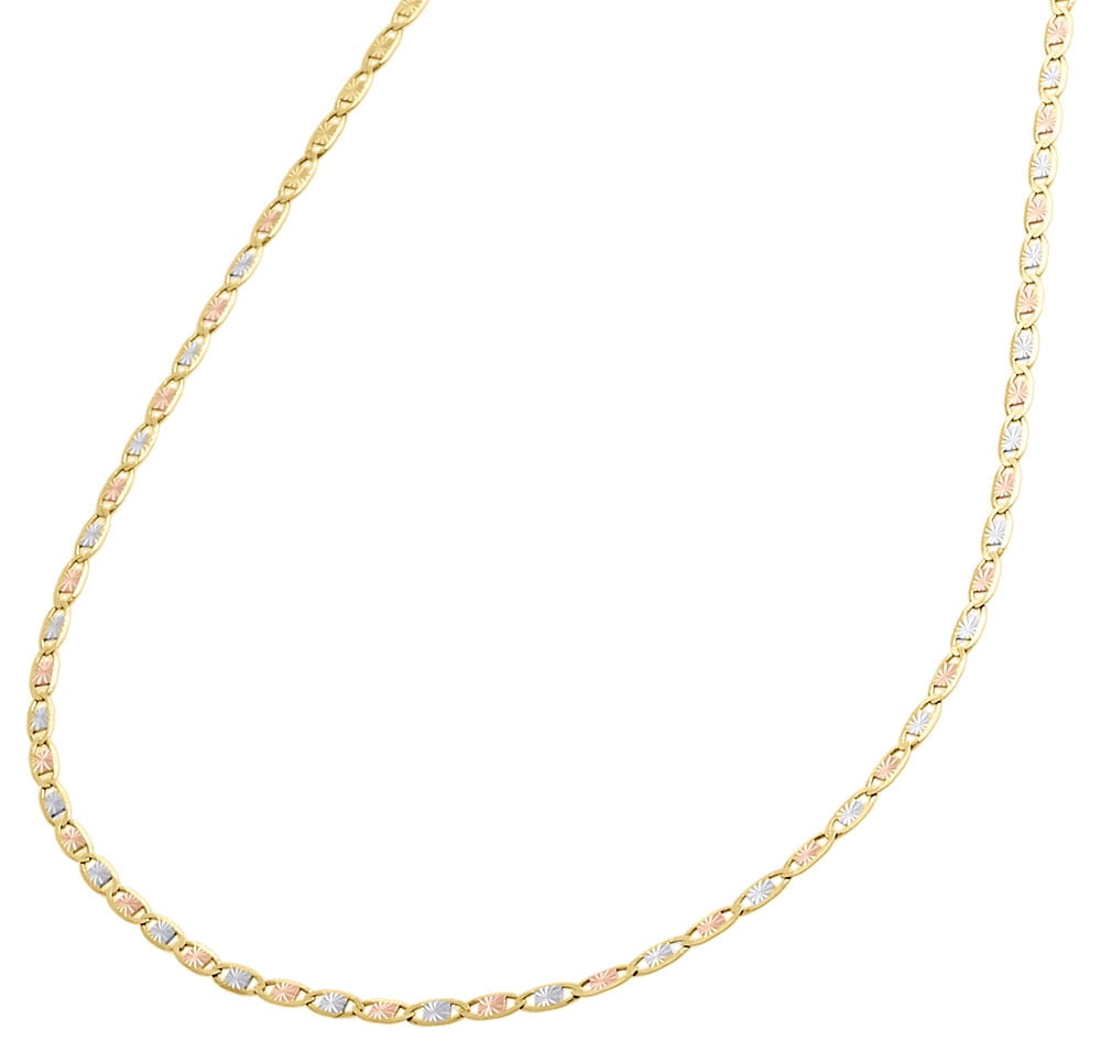 Real 10K Tri-Tone Gold Solid Valentino Link Chain 1.50mm Necklace 24 Inches
