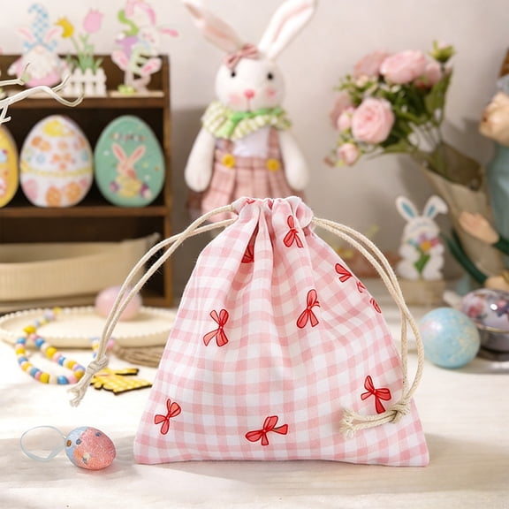 EWASWON Easter Gift Bags, Drawstring Party Favor Bags, Small Polyester Pouch, 6 Inch Dustproof Storage for Candy, Jewelry Travel Organizer, Set of 4