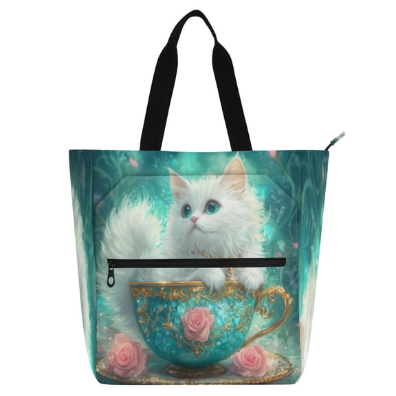 BZSMCE Book Tote Bag Casual Style Creatively Sweet Cat Printed