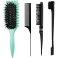 thumbnail image 1 of 4 Pcs Bounce Curl Defining Brush Comb Set, Slick Back Hair Brush, Bounce Curly Hair Defining Brush, with Edge Brush, Bristle Brush, Rat Tail Comb, for Shaping and Defining Curls, Curl Separation, 1 of 6