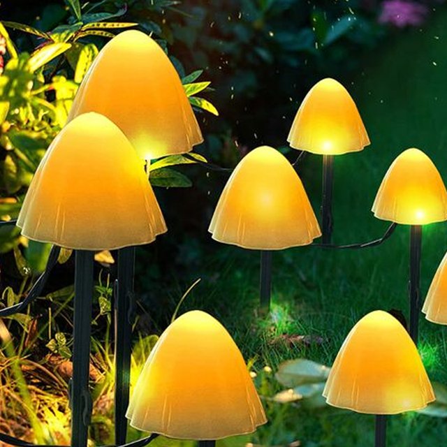 Decoración exterior mejorada con luces solares para jardín, garantía de impermeabilidad que garantiza confiabilidad en cualquier clima, fácil instalación con cables flexibles, lindo diseño de hongo