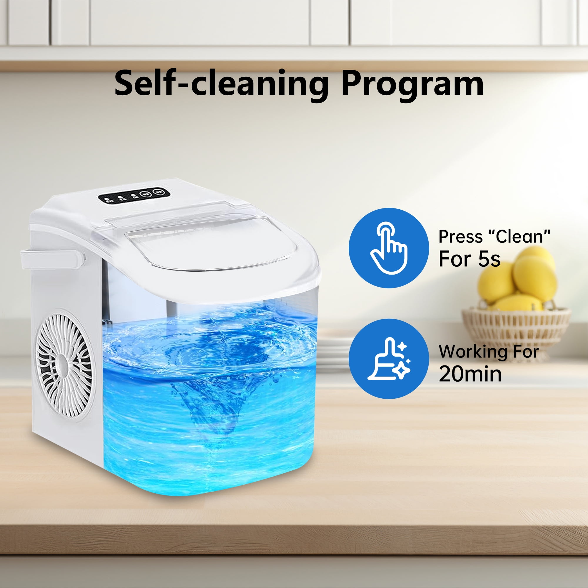HUMSURE Countertop Ice Maker Machine with Handle, 26lbs  Per Day, 9 Ice Cubes Ready in 7 Mins, Self-Cleaning Portable Ice Maker with Basket and Scoop, for Home/Party/Kitchen/Camping/RV(White)