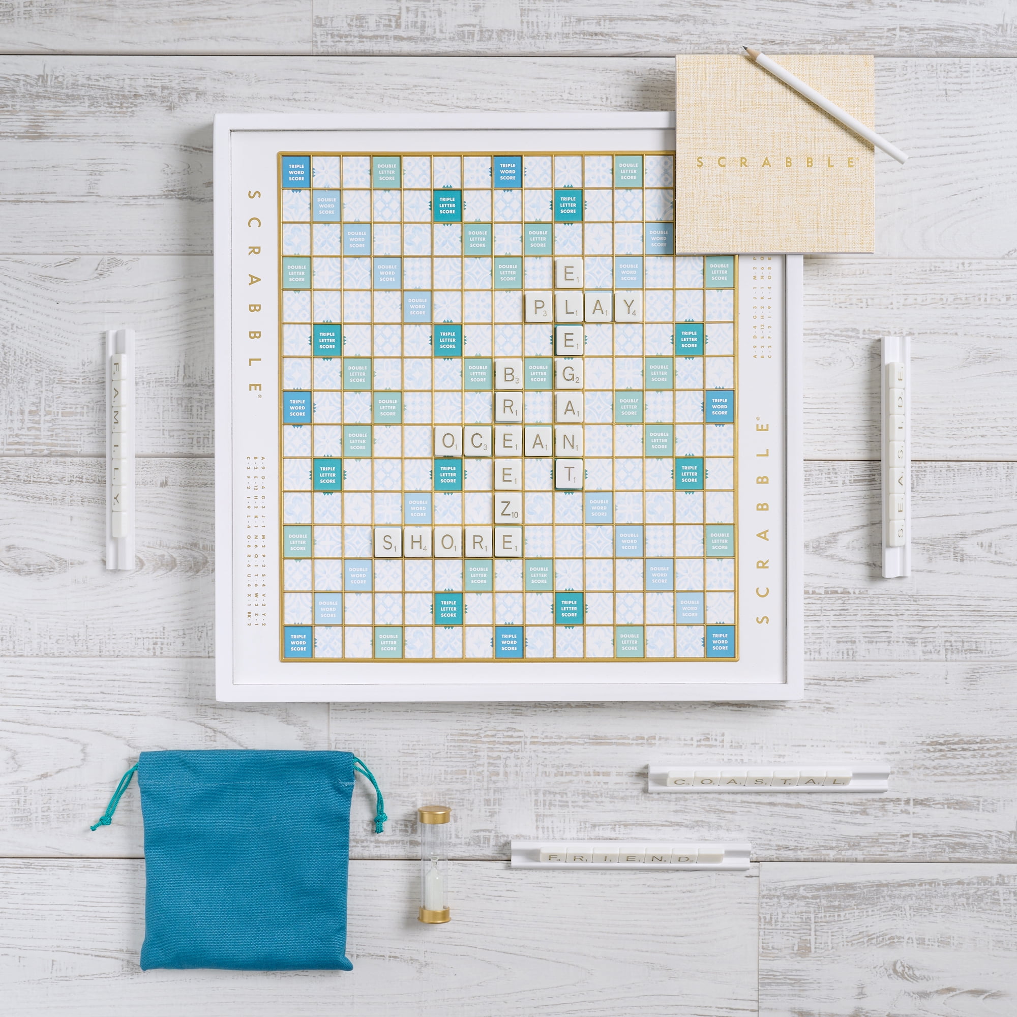 WS Game Company Scrabble Bianco Edition with Rotating Wooden Board