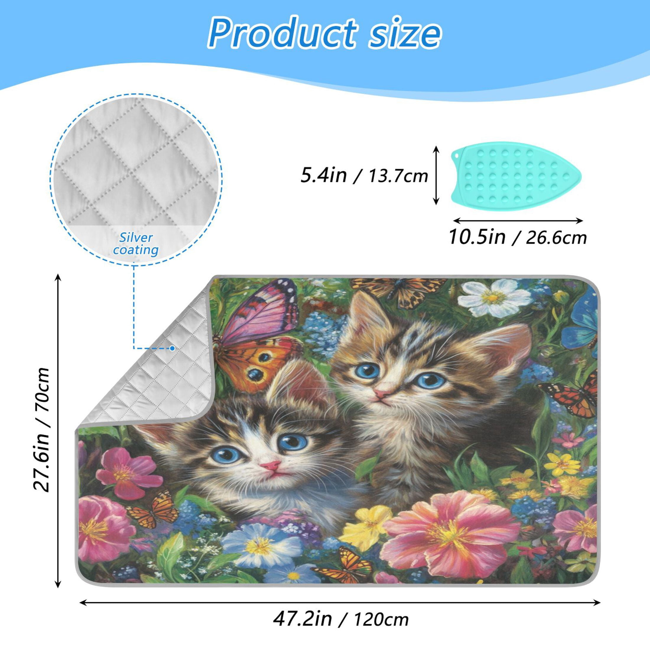 Wobogo Kitten Flower Picture Ironing Mat Blanket Quilted Washer Dryer Heat Resistant Pad Foldable for Easy Storage