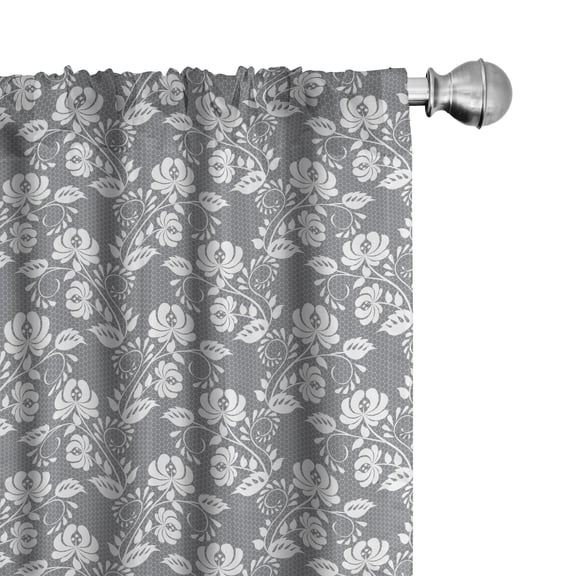 Ambesonne Floral Curtains, Leaves Swirls and Dots, Pair of 28"x84", Grey White
