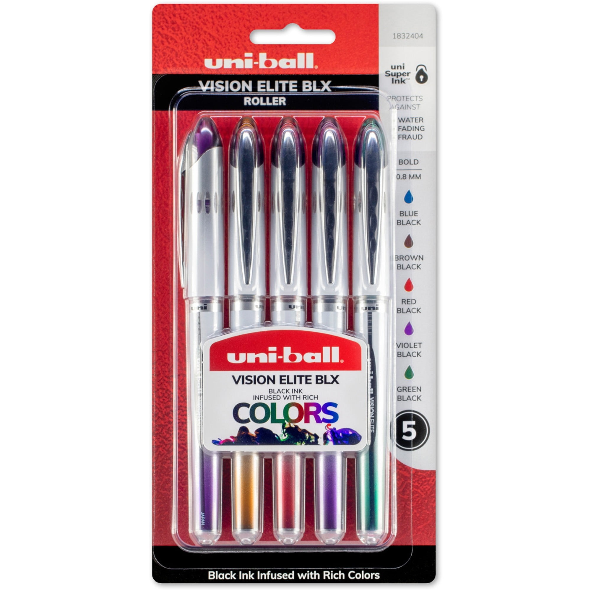 uniball, UBC1832404, Vision Elite BLX Rollerball Pens, 5 / Pack