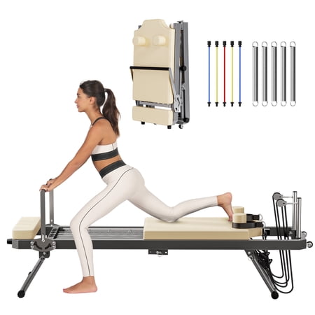 FASTES Foldable Pilates Reformer Machine for Home Gym,78" Balanced Body Pilates Exercise Equipment with Jump Board, White