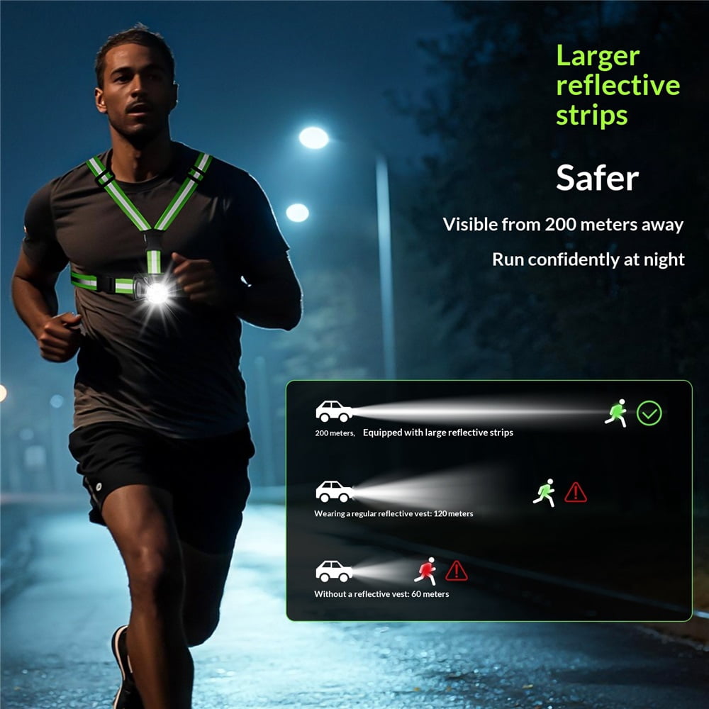 Running Lights for Runners , 6 Modes Running Light with 90°Adjustable Tilt, Rechargeable Visibility Reflective Vest for Night Walking/Cycling/Jogging