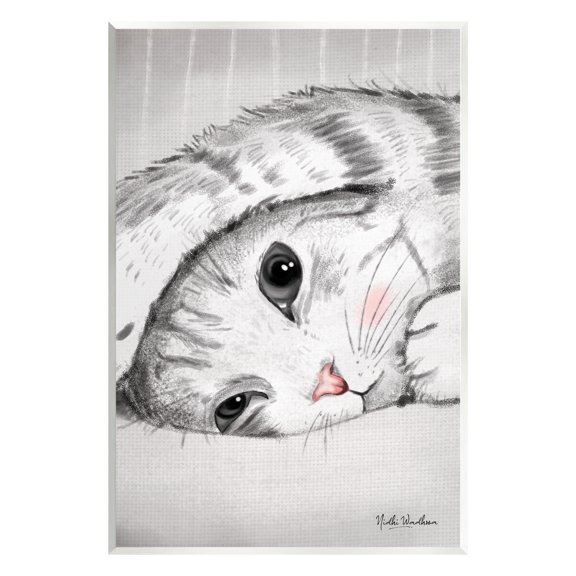 Stupell Industries Sleepy Cat Portrait Animals & Insects Painting Unframed Art Print Wall Art, 13 x 19