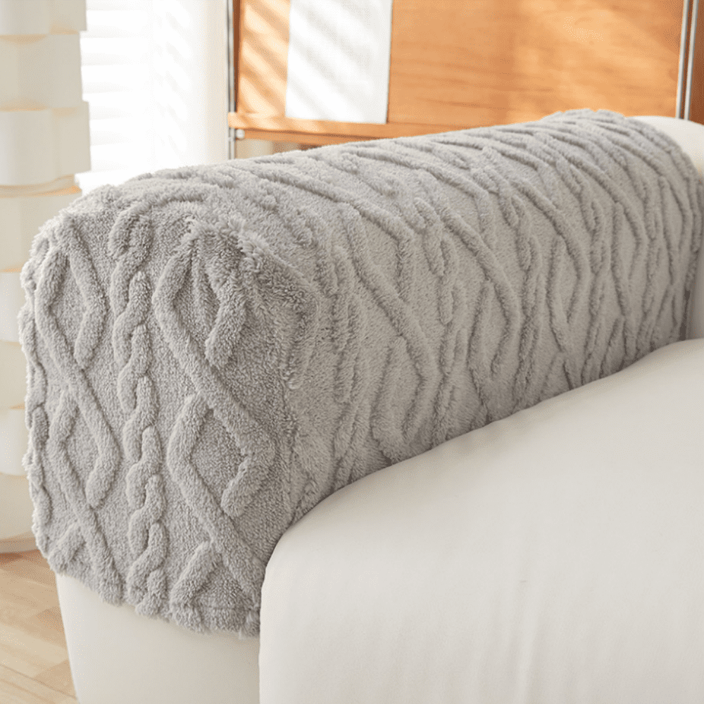 2pcs Couch Arm Covers Arm Chair Covers Stretch Sofa Armrest Protectors with Non-Slip Grip, Machine Washable Plush for Recliner Loveseat Sectional Light Grey